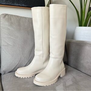 Cream Knee-High Full Cow Leather Boots